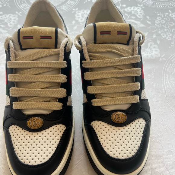 Gucci Men Screeners Leather Black and White Trainers NWB Size 5 (Women’s 8.5) - Picture 6 of 16